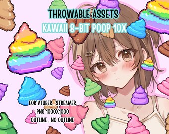 Throwable Assets Kawaii 8-Bit Poop 10x ,2D Digital Assets,Stream Decoration,Cute Throwable,T.I.T.S Redeem,Funny Meme,Pixel Art PNG