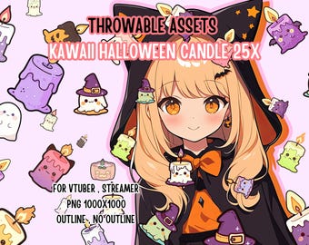 Throwable Assets Kawaii Halloween Candle 25x ,2D Digital Assets,Stream Decoration,Cute Throwable,VTuber Assets, Cute Halloween Assets,Spooky