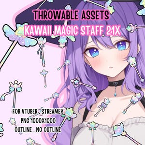 Throwable Assets Kawaii Magic Staff 21x ,2D Digital,Stream Decoration,Streamer Asset,T.I.T.S,Twitch Redeem,Cute Assets,Weapon,Witchy,Pastel