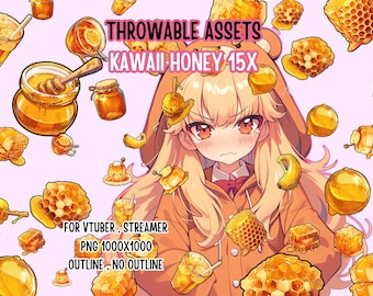 Throwable Assets Kawaii Honey 15x,2D Digital Assets,Stream Decoration,Cute Throwable,VTuber Assets,Playful VTuber Assets,Honey Assets,Sweet