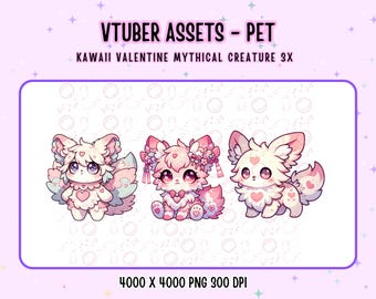 Vtuber Assets, Vtuber Pet ,3x Kawaii Valentine Mythical Creature for vtuber , Cute, Pink ,Anime ,Digital Assets ,Stream Decoration,Twitch