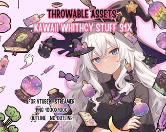 Throwable Assets Kawaii Witchy Stuff 31x,2D Digital Assets,Stream Decoration,Cute Throwable,VTuber,T.I.T.S,Magic Girl,Witches Vtuber,Alchemy