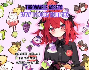 Throwable Assets Kawaii Spooky Fruit 16x ,2D Digital Assets,Stream Decoration,Cute Throwable,VTuber Assets, Cute Halloween Assets,Spooky