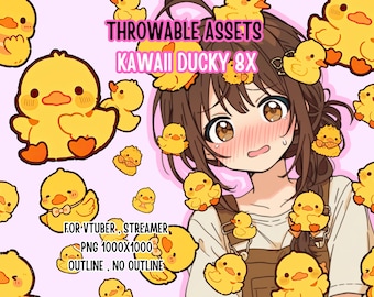 Throwable Assets Kawaii Ducky 12x ,2D Digital Assets,Stream Decoration,Streamer Asset,T.I.T.S,Twitch Redeem,Animal Lover,Duck Girl