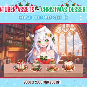 Vtuber Assets Christmas Dessert Kawaii Sweet Cake 9x for Vtuber,Cute,Anime,Digital Assets ,Stream Decoration ,Cake Assets,PNG Assets,Xmas