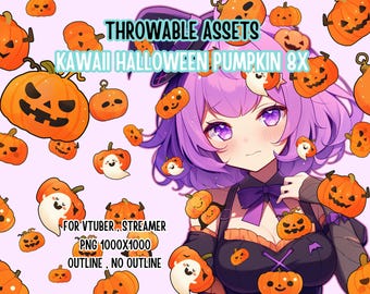 Throwable Assets Kawaii Halloween Pumpkin 8x ,2D Digital Assets,Stream Decoration,Cute Throwable,VTuber Assets, Cute Halloween Assets,Spooky
