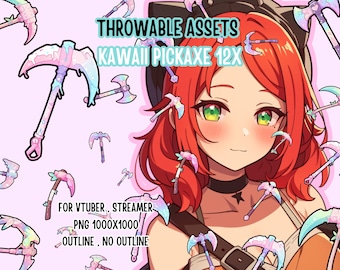Throwable Assets Kawaii Pickaxe 12x ,2D Digital,Stream Decoration,Streamer Asset,T.I.T.S,Twitch Redeem,Cute Assets,Weapon Tools Pastel,