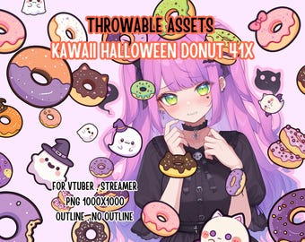 Throwable Assets Kawaii Halloween Donut 41x ,2D Digital Assets,Stream Decoration,Cute Throwable,VTuber Assets, Cute Halloween Assets,Dessert