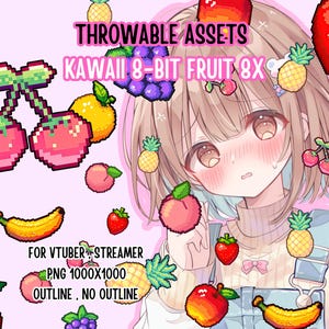 Throwable Assets Kawaii 8-bit Fruit 8x ,2D Digital Assets,Stream Decoration,Cute Throwable,Animal Vtuber,Pixel Art PNG,T.I.T.S Redeem