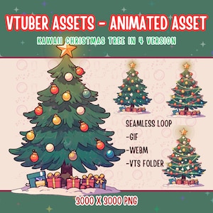 アニメーションストリームデコレーション 4x かわいいクリスマスツリー、2D デジタルアセット、ストリームデコレーション、VTuber アセット、クリスマスナイト、ホリデーシーズンの新年