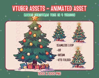 Animated Stream Decoration 4x Kawaii Christmas Trees,2D Digital Assets,Stream Decoration,VTuber Assets,Xmas Night,Holiday Season New Year