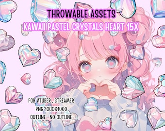 Throwable Assets Pastel Crystals Heart 15x ,2D Digital Assets,Stream Decoration,Cute Throwable,VTuber Assets,Streamer Assets,T.I.T.S Assets