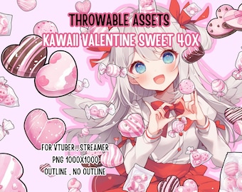 投げられるアセット かわいいバレンタイン スイート 40x、2D デジタルアセット、ストリームデコレーション、VTuber、ストリーマーアセット、T.I.T.S、ラブキャンディー、スイート Vtube、ピンク