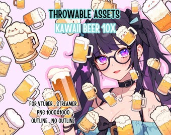 Throwable Assets Kawaii Beer 10x ,2D Digital Assets,Stream Decoration,Cute Throwable,VTuber Assets,Cute Assets,Hydration Redeem,Drink,Funny
