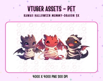 Vtuber Assets,Vtuber Pet ,3x Kawaii Halloween Mummy-Dragon for Vtuber , Cute, Pink ,Anime,Digital Assets ,Stream Decoration,Twitch,Cute Pet