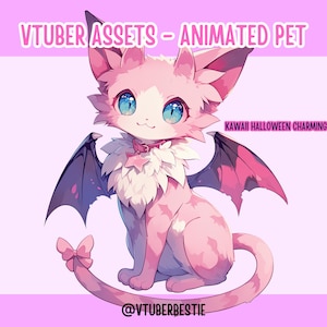 Vtuber Ressourcen, Vtuber Animiertes Haustier, Kawaii Halloween Charmante Rosa Fledermaus-Katze, Anime, Digitale Objekte, Stream Dekoration, Twitch, Süßes Haustier, Animiert