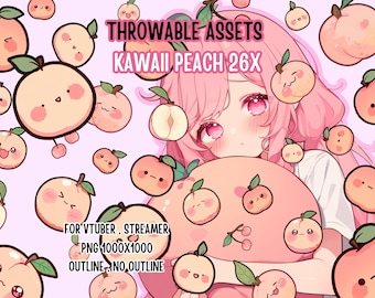 Throwable Assets Peach 26x ,2D Digital Assets,Stream Decoration,Cute Throwable,VTuber,Playful Assets,Fruit Item,Sweet,Juicy,Pink Themed Girl
