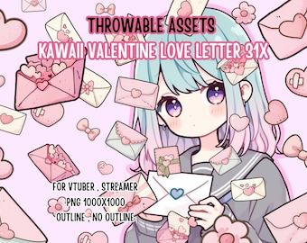 投げられるアセット かわいいバレンタインラブレター 31個、2Dデジタルアセット、ストリームデコレーション、PNGクリップアート、VTuberアセット、ストリーマーアセット、T.I.T.S、ギフト