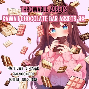 投げられるアセット かわいいチョコレートバー 8 個、2D デジタルアセット、ストリームデコレーション、かわいい投げられるアセット、VTuber アセット、ストリーマーアセット、T.I.T.S バレンタイン