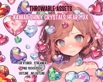 Throwable Assets Shiny Crystals Heart 9x ,2D Digital Assets,Stream Decoration,Cute Throwable,VTuber Assets,Streamer Assets,T.I.T.S Assets