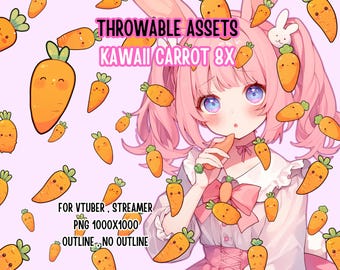 Throwable Assets Kawaii Carrot 8x ,2D Digital Assets,Stream Decoration,Cute Throwable,VTuber Assets,Cute Fruit,Carrot Lover,Bunny Vtuber