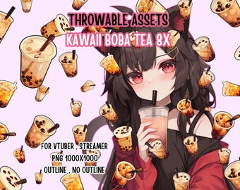 Throwable Assets Kawaii Boba Milktea 8x,2D Digital Assets,Stream Decoration,Cute Throwable,VTuber Assets, Playful VTuber Assets,Drink Assets