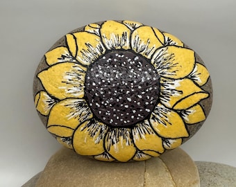 Rocas pintadas de girasol (medianas y grandes), rocas pintadas a mano, rocas de flores, rocas de girasol