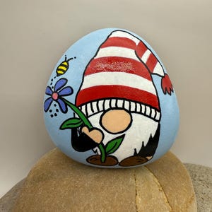 Gnome Painted Rock, Gnome Gift, Garden Rock, Garden Gnome, Bee Rock, Painted Rocks