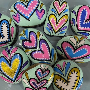 Heart Rocks, Painted Rocks, Valentine&#39;s Day Painted Rocks, Assorted Heart Rocks, Garden Rocks, Valentine&#39;s Day Gift, Stocking Stuffer