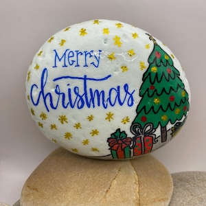 Merry Christmas Painted Rock, Christmas Decor Rock, Porch Rock, Hand Painted Rock, Rocks for Christmas, Holiday Rocks, Stocking Stuffer