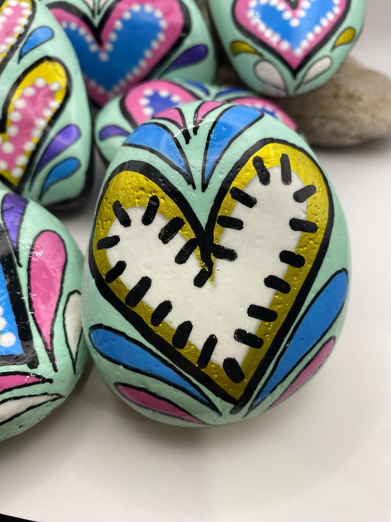 Colerful Heart Rocks Heart Rocks, Painted Rocks, Valentine's Day Painted Rocks, Assorted ...