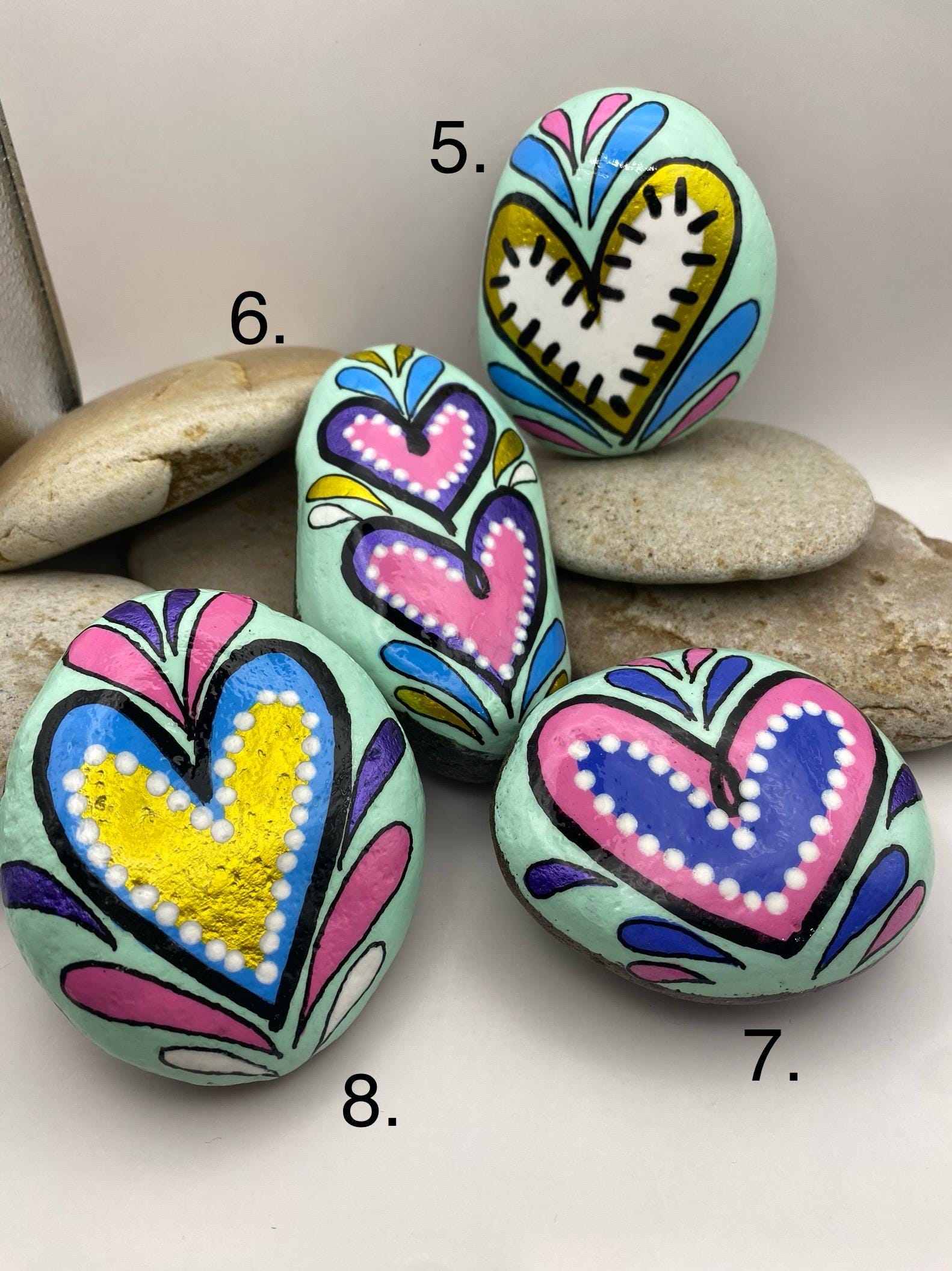 Heart Rocks, Painted Rocks, Valentine's Day Painted Rocks, Assorted ...