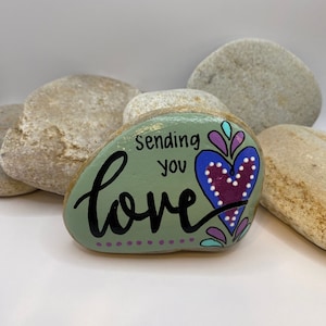 Sending You Love Painted Rock, Valentine&#39;s Day Rock, Hand Painted Rock, Valentine&#39;s Day Gift, Garden Rock