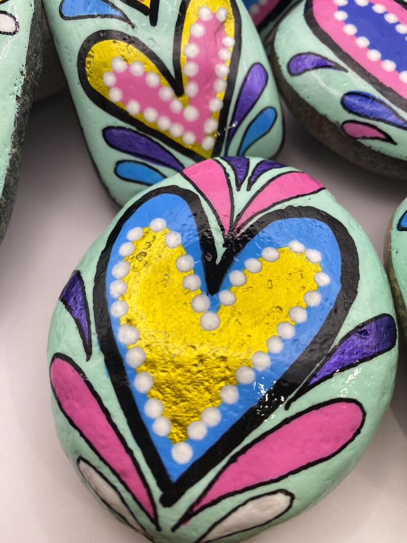 Colerful Heart Rocks Heart Rocks, Painted Rocks, Valentine's Day Painted Rocks, Assorted ...