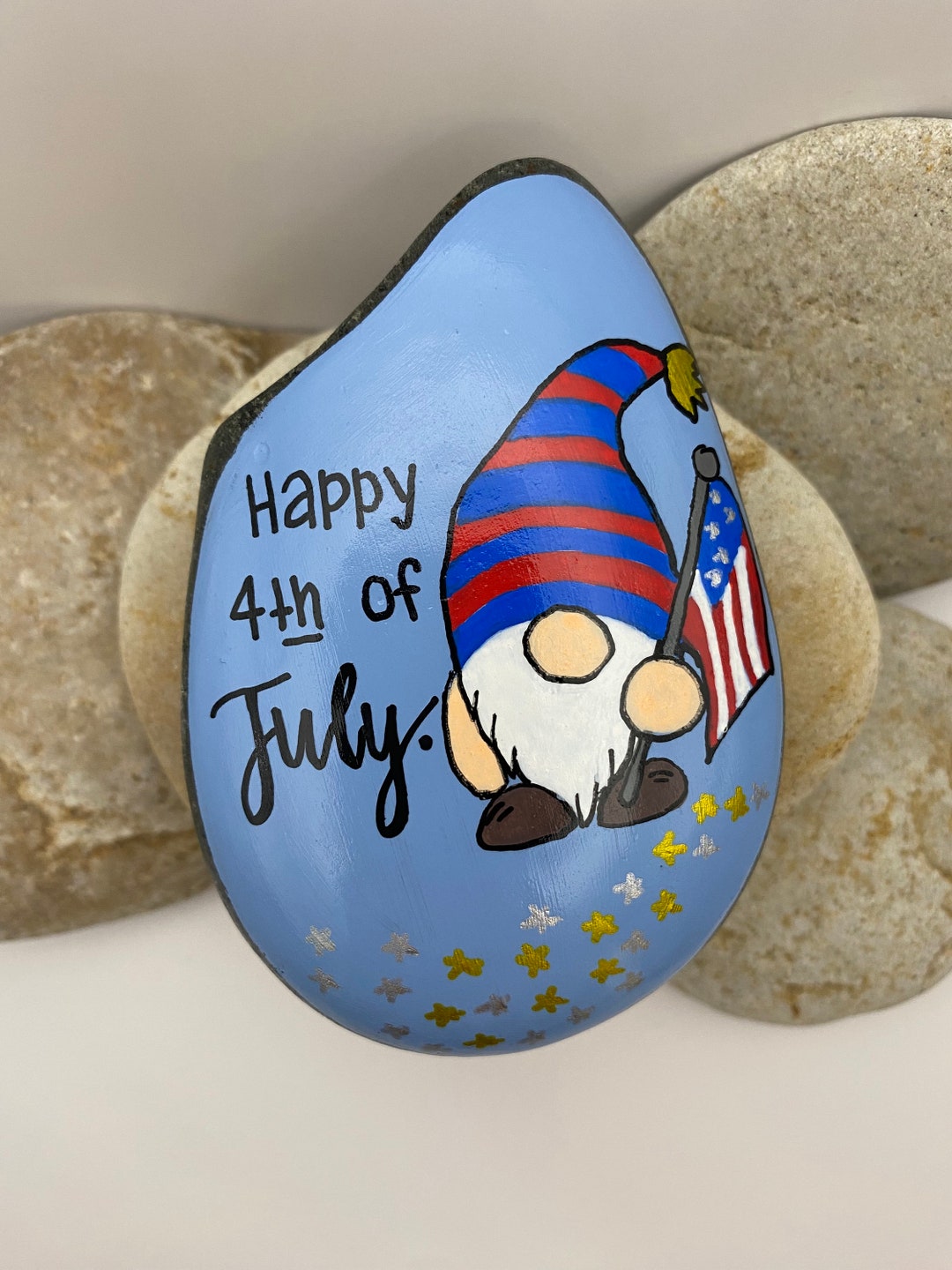 Fourth of July Gnome Painted Rock, 4th of July Rock, God Bless America