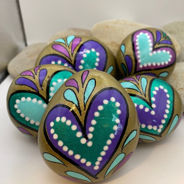 Rocas del Corazón, Rocas Pintadas, Rocas Pintadas del Día de San Valentín, Rocas del Corazón Variadas, Rocas del Jardín, Regalo del Día de San Valentín, Regalo de Cumpleaños