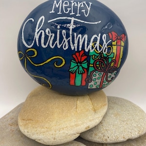 Merry Christmas Painted Rock, Christmas Decor Rock, Porch Rock, Hand Painted Rock, Rocks for Christmas, Holiday Rocks, Stocking Stuffer