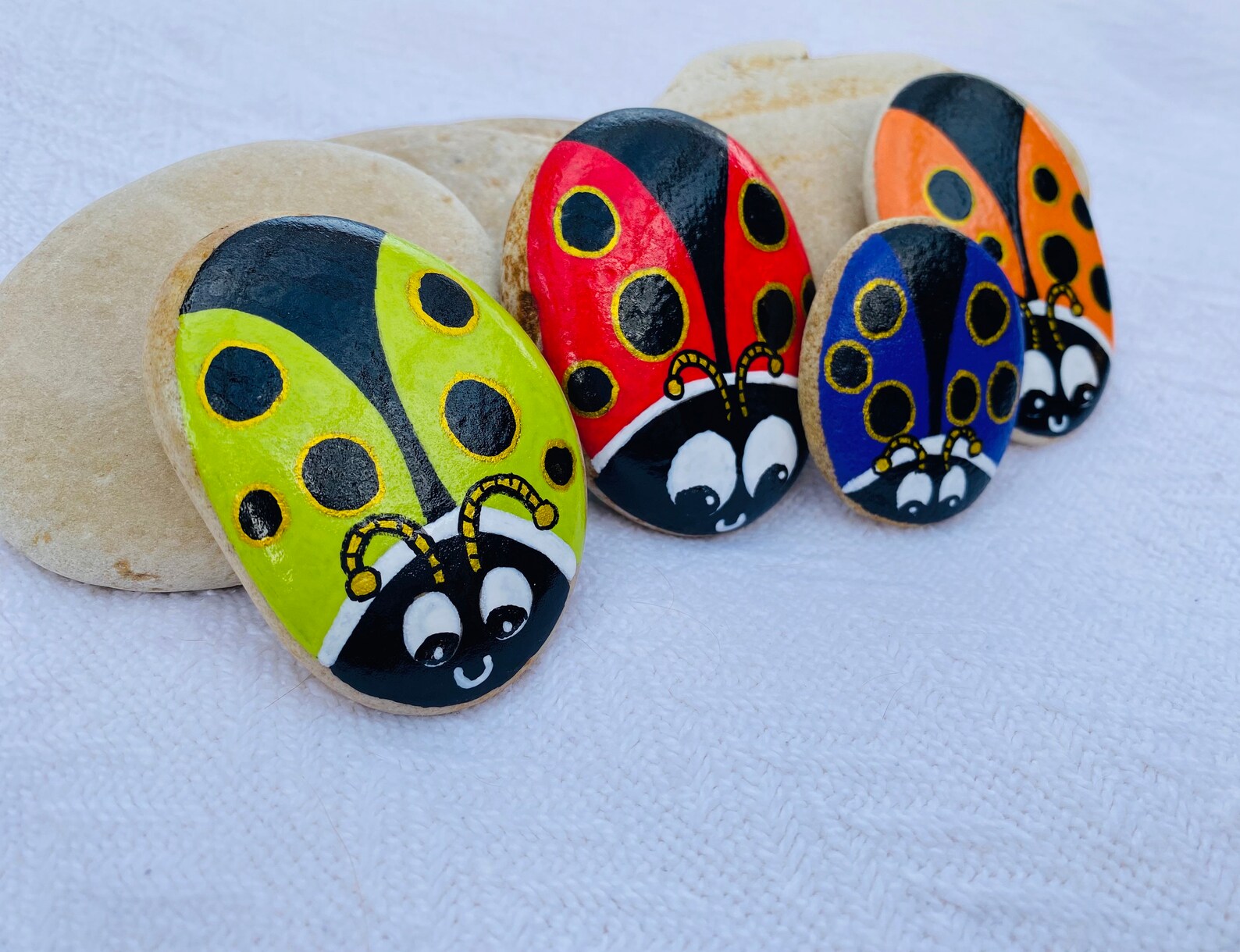 Painted Bug Rocks Lady Bug Painted Rock Set, Painted Rocks, Garden Rocks, Painted Bugs ...