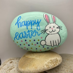 Pedra Pintada de Páscoa Feliz, Pedra Pintada de Páscoa, Pedra de Coelhinho da Páscoa, Pedra de Primavera Feliz