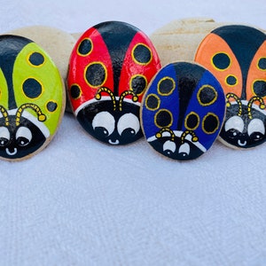 Lady Bug Painted Rock Set, Painted Rocks, Garden Rocks, Painted Bugs,