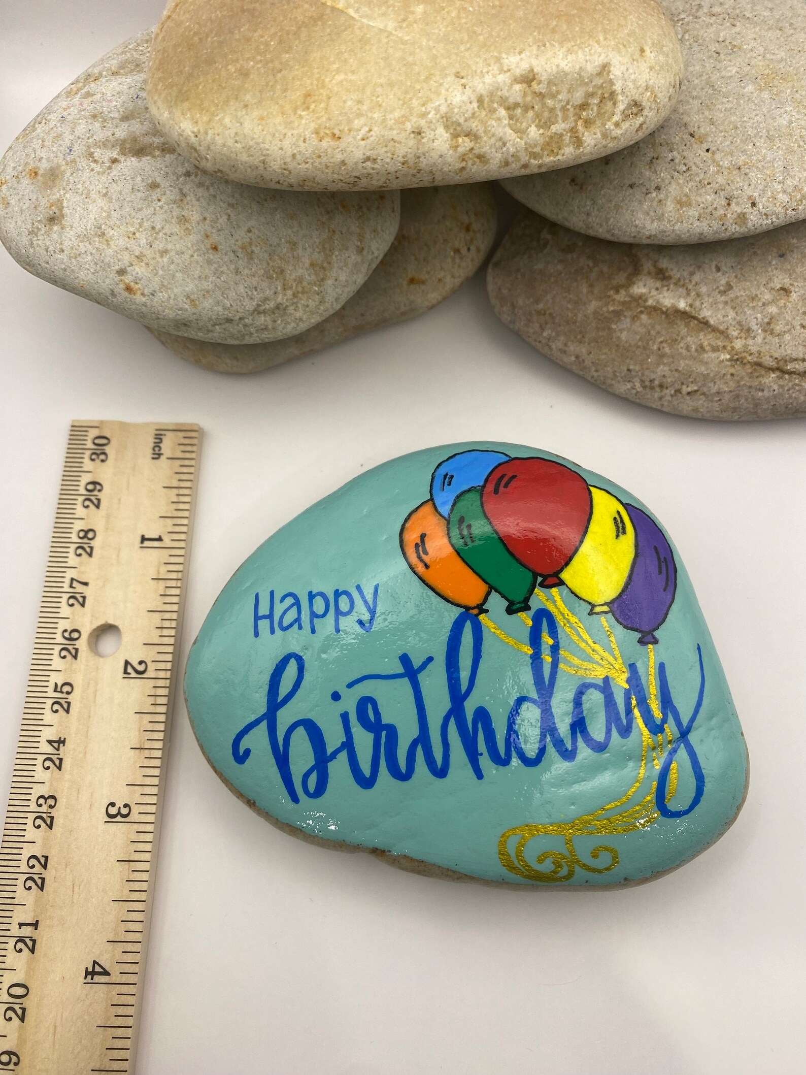 Happy Birthday Painted Rock, Birthday Painted Balloon Rock, Happy ...