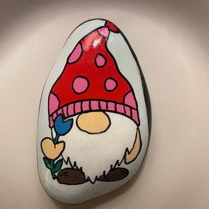 Gnome Painted Rock, Gnome Gift, Garden Rock, Garden Gnome, Tulip Gift