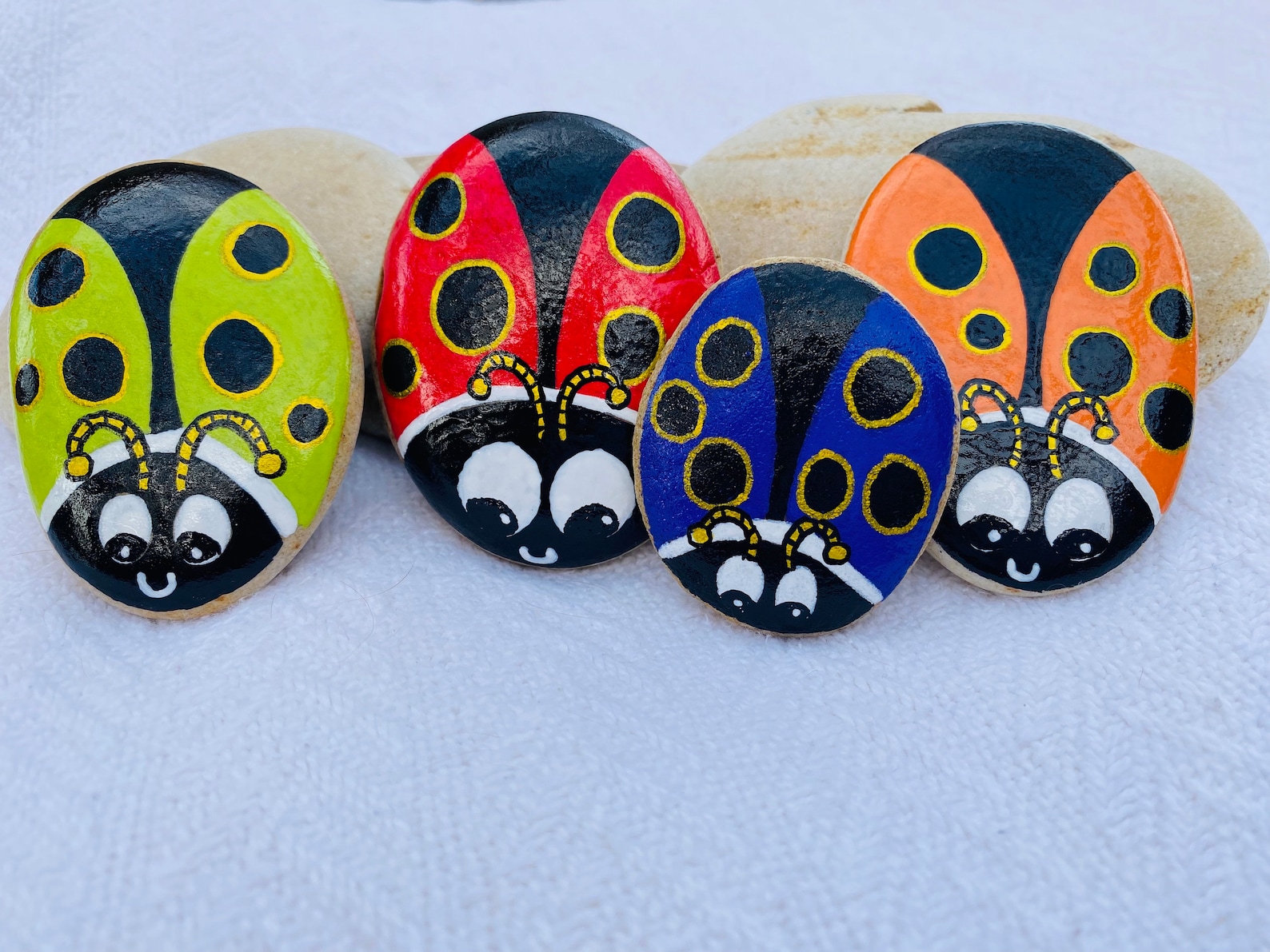 Painted Bug Rocks Lady Bug Painted Rock Set, Painted Rocks, Garden Rocks, Painted Bugs ...