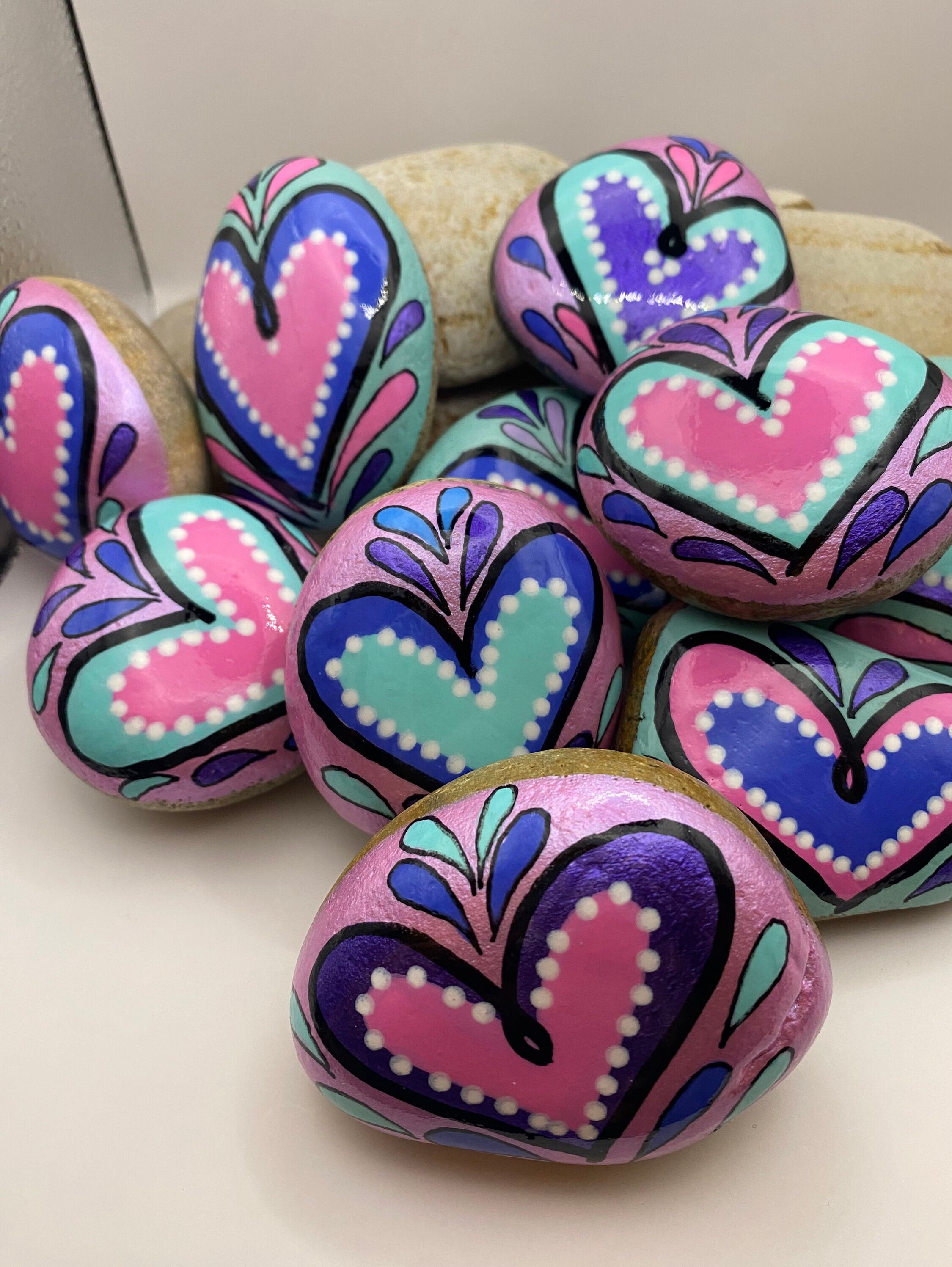 Colerful Heart Rocks Heart Rocks Painted Rocks, Assorted Heart Rocks, Valentine’s Day ...