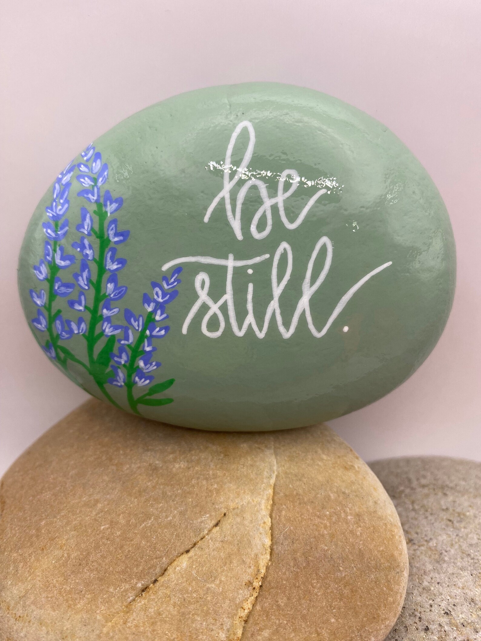 Be Still Hand Painted Rock, Lupine Painted Rock, Bible Verse Rock ...