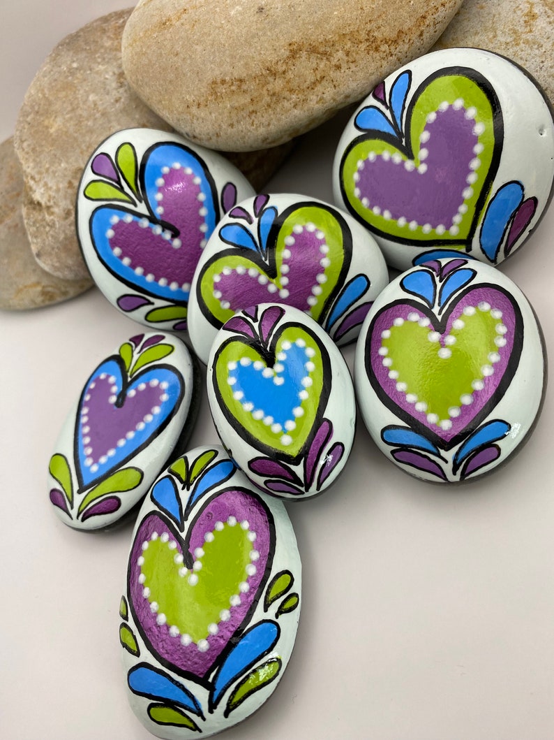Colerful Heart Rocks Heart Rocks, Assorted Heart Rocks, Painted Rocks, Valentine's Day Rocks ...