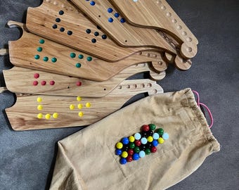 hand-made 6-person Pegs and Jokers. marbles.  upcycled