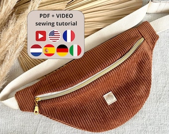 Patron PDF de sac banane et tutoriel vidéo, sac bandoulière, patron de couture de sac banane, pochette bandoulière à faire soi-même, téléchargement immédiat, tutoriel sac banane