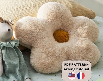 Daisy Pillow PDF Sewing tutorial,  Daisy Cushion DIY, PDF Tutorial, Instant download, Flower shaped cushion made with a textured boucle