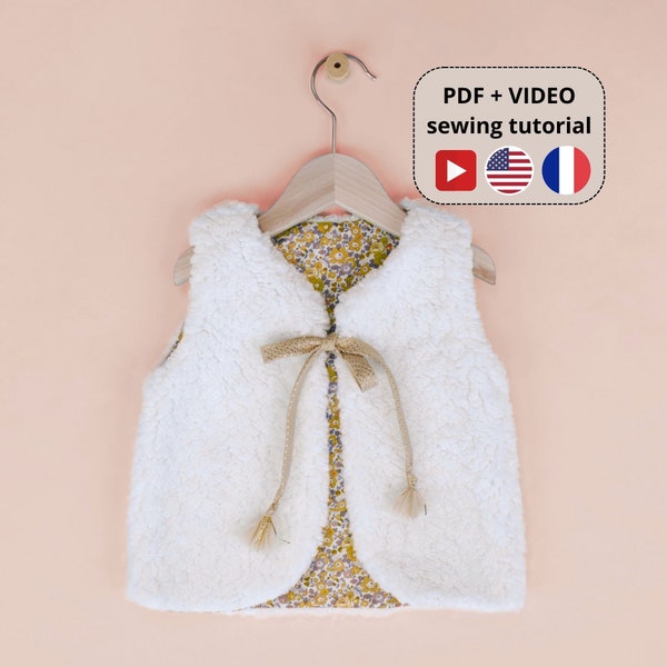 Patron de couture de gilet bébé, gilet Toodler, patron PDF et tutoriel, téléchargement immédiat, tutoriel vidéo, gilet bébé fille bébé garçon, 12 mois-6 ans